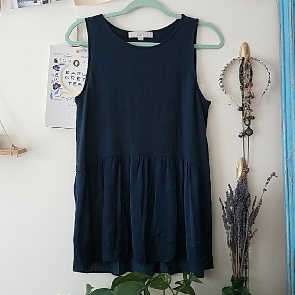 Prussian blue mixed media peplum tank